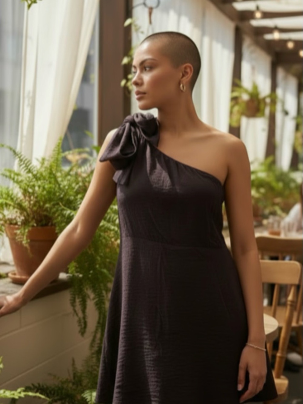 Mauve One-Shoulder Bow Dress in Plum